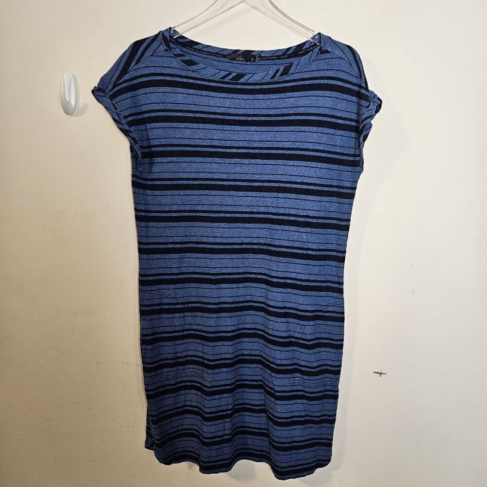 PrAna Boat Neck Split Side Striped Nautical Shift Dress Women's Blue/Black Size